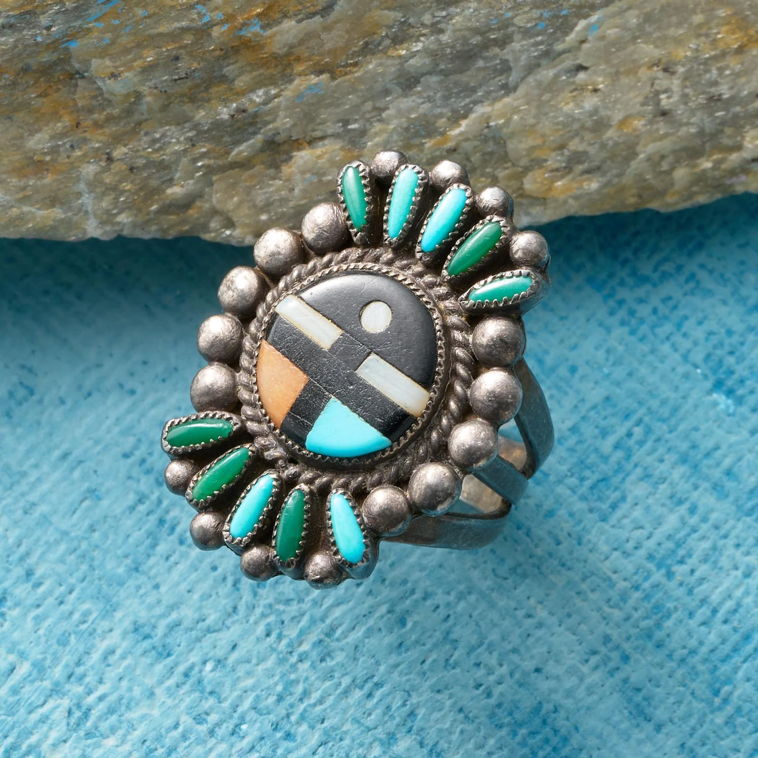 1930S Inlaid Sunface Ring 2 1930S Inlaid Sunface Ring - Image 2